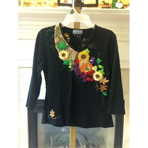 Berer by Takako Sakon Women’s Black 3/4 Sleeve Fall Embroidered Blouse Size M - Picture 1 of 5